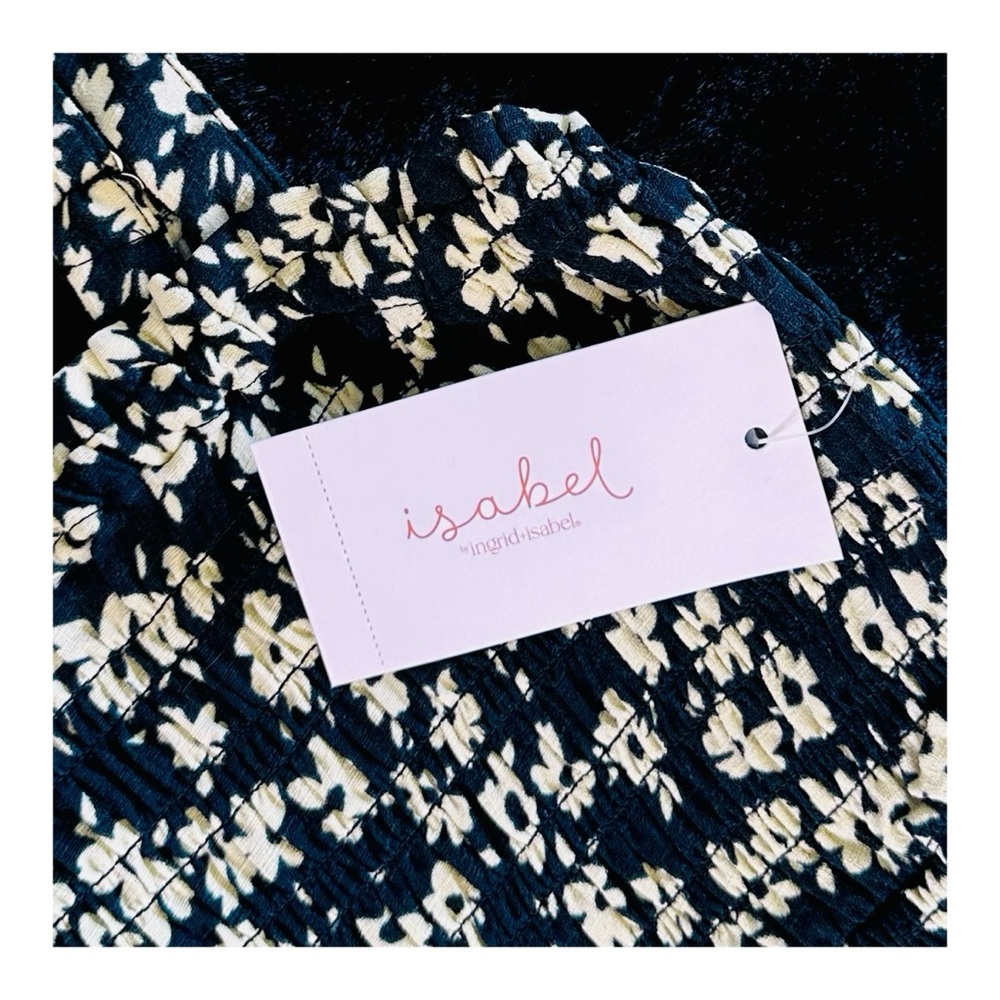 Ingrid & Isabel Maternity Smocked Flower Sundress w/ Pockets Black & Cream Small - Picture 5 of 7